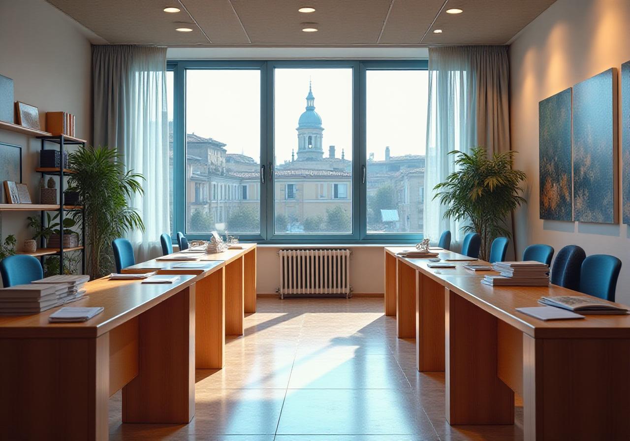 Le scrivanie della redazione Narratech a Roma